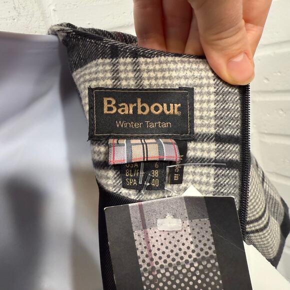 Barbour NWT Winter Tartan Glen Dress Charcoal Gray Wool Plaid Shift Sz 6 Holiday - Picture 8 of 16